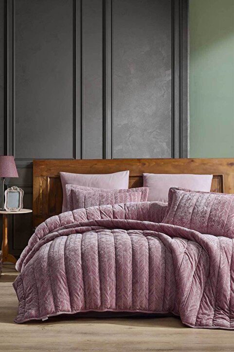 Elart Velvet Comfort Set Uyku Seti Çift Kişilik Kadife 3 Parça (230x220 cm) Gülkurusu