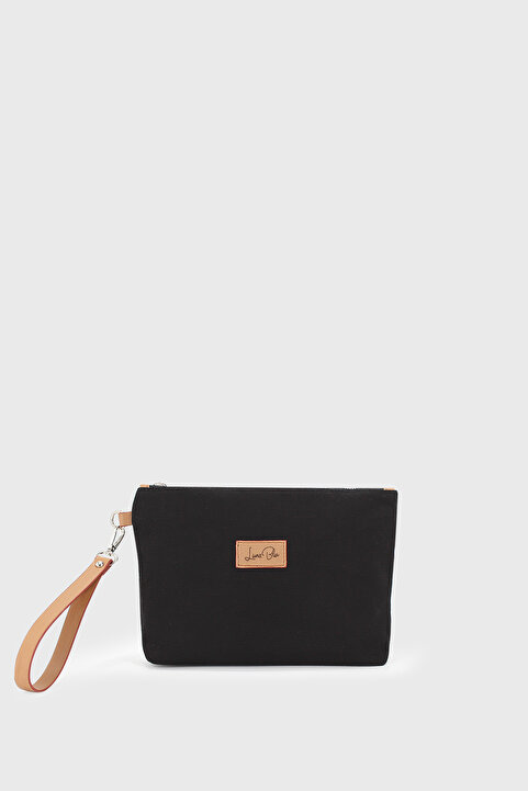 LUNABLU Kadın Çizgili Keten Clutch Çanta