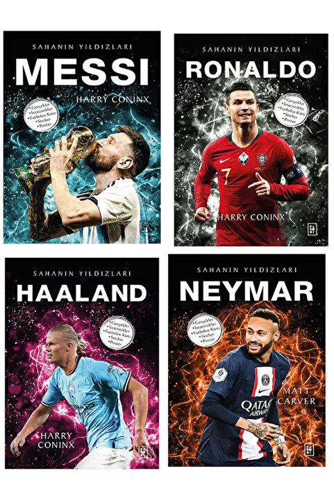 Efsane Yayınları Parodi Sahanın Yıldızları MESSİ RONALDO HAALAND NEYMAR ( Futbolcu Kartı Poster HEDİYELİ ) 4 KİTAP