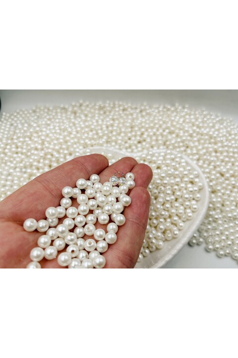 Ebruli Boncuk 6 Mm Kaplama Plastik Krem Inci Delikli 200 Adet Boncuk Takı Yapımı Bead (25 GRAM)