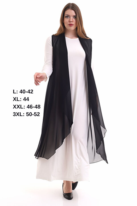 Mankens Fashion Siyah Dökümlü Bol Kalıp Uzun Şifon Yelek