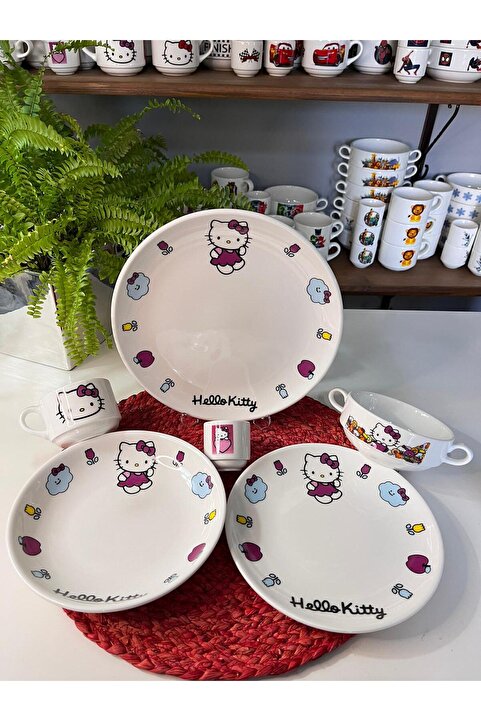 TEBAK COLLECTION HELLO KİTTY DESENLİ 6 parça ÇOCUK BEBEK YEMEK TAKIMI BESLENME SETİ