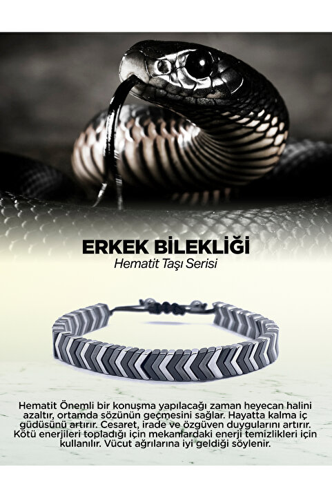 OSMANLI DEĞERLİ TAŞ Hematit Doğal Taş Erkek Bilekliği Model 1
