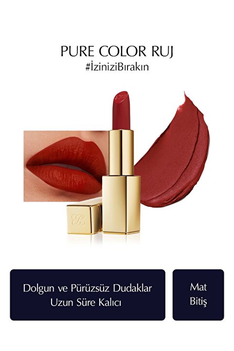 Estee Lauder Mat Bitişli Ruj - Pure Color Matte Lipstick - 3.5gr - Renk: 569 Fearless