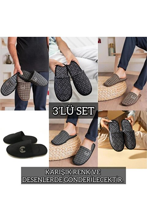 Slipcat 3'lü Kışlık Ev Terliği Kışlık Deri Terlik Misafir Terliği Çeyiz Bohça Terliği