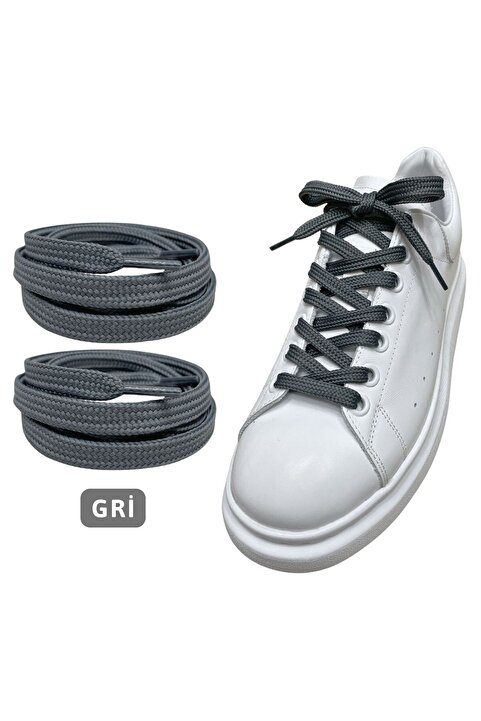 ipekbazaar Exclusice 120 Cm Gri Yassı Spor Ayakkabı Bağcığı, Çift Katmanlı Örgülü Sneakers Bağcık, 1 Çift