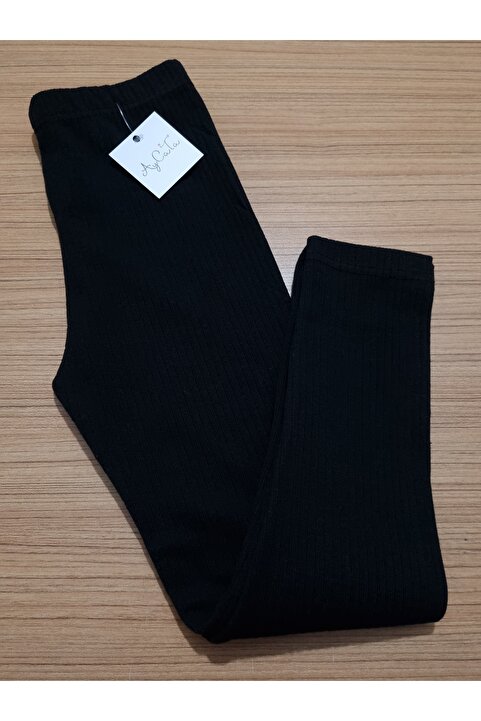 AyCaTa Unisex Fitilli Şardonlu İçi Tüylü Ribana Siyah Çocuk Tayt 1-16 Yaş