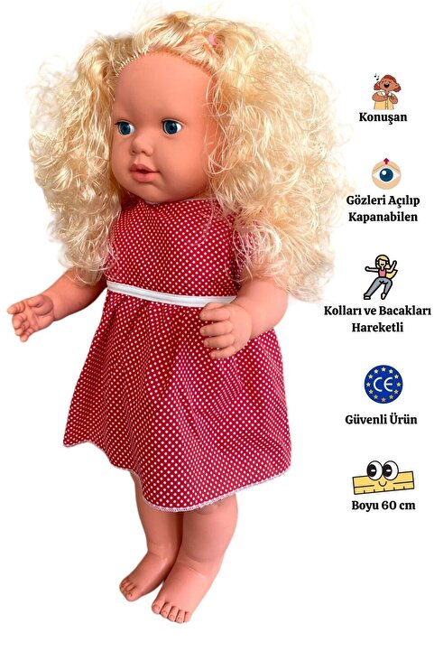 Gamze Oyuncak Büyük Boy Türkçe Konuşan Sarı Uzun Saçlı Et Bebek Oyuncak (60 CM)