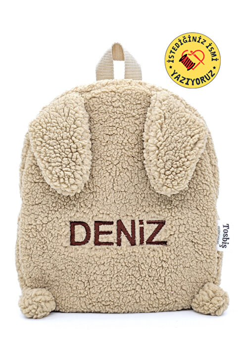 Tosbiş [ Istediğiniz Ismi Yazıyoruz ] Tavşan Bej 0 - 8 Yaş Anasınıfı Kreş Çocuk Okul / Sırt Çantası Peluş