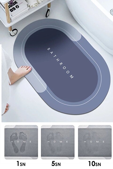 Kitchen Beauty Diatomit 3,5 Mm 40x60 Oval Süper Su Emici Banyo Paspası Diyatom Abdest Paspası Kaymaz Taban