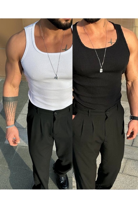 Moda Akai Erkek Halter Yaka Sporcu Likralı Atlet 2'li