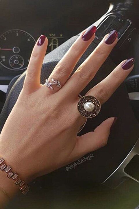 Ceso Accesories Hematit Taşlı Inci Yüzük
