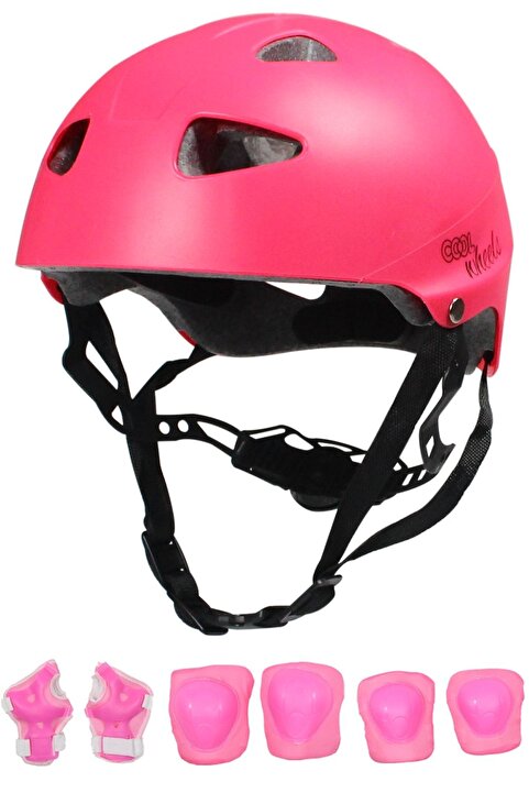 Sportaj Pembe Kız Çocuk Kaskı Spor Koruyucu Kask Dizlik Dirseklik Donanım Seti Kaykay Bisiklet Scooter Paten