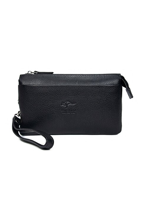KANGAROO KINGDOM Siyah Erkek El Portföy Clutch Çantası Hakiki Dana Deri 5488-s
