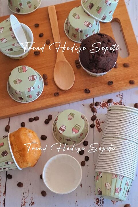 Trend Hediye Sepeti 50'li Mint Yeşili Dondurma Desenli Muffin Kek Kalıbı Cupcake Kek Kapsülü , Airfryer Uyumlu