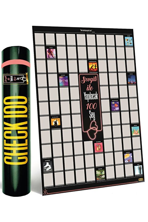 Check100 Sevgili Ile Yapılacak 100 Şey Kazıkazan Poster, Sevgiliye Hediye, Kazınabilir Poster, Hediyelik