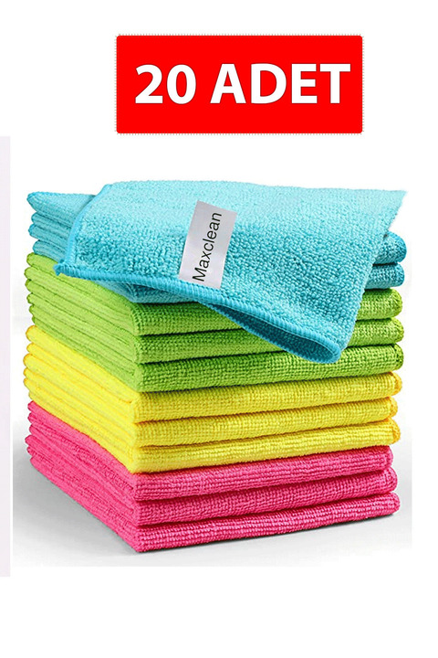MaxClean Mikrofiber Temizlik Bezi 20'li 40x40 Mutfak Yer Banyo Temizleme Bezi