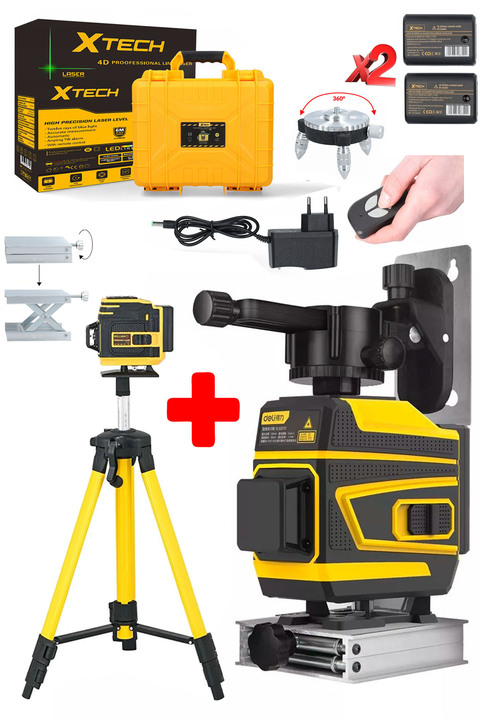 STAXX POWER XTECH 12 Köşe 360 Derece Yatay Dikey Çapraz Çizgi Kumandalı Ve Çantalı Lazer Metre Hizalama + Tripot