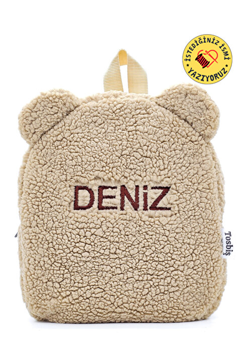 Tosbiş [ Istediğiniz Ismi Yazıyoruz ] Teddy Bej 0-8 Yaş Çocuk Sırt Çantası, Anaokulu-kreş Sırt Çantası