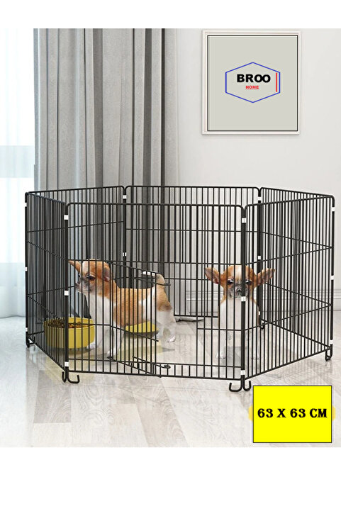 BROOHOME -metal Köpek Çiti Kafesi 63cm X 63cm - 6 Parça Panel Çit- Siyah Renk/oyun Eğitim Alanı