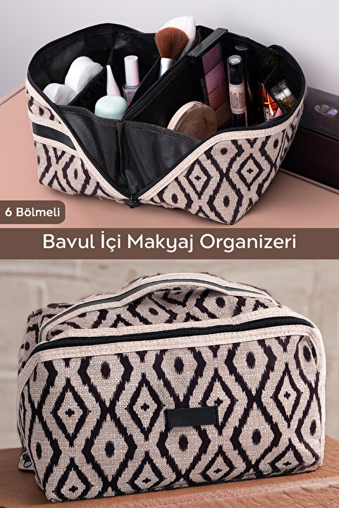 Meleni Home Su Geçirmez Bavul İçi Düzenleyici Çok Bölmeli Seyahat Çantası Organizer Makyaj Düzenleme Çantası Bej