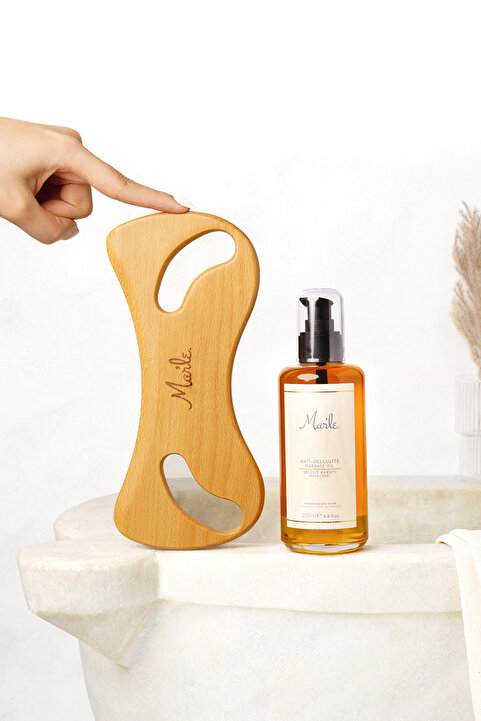 MAR’LE Mar’le Selülit Karşıtı Masaj Yağı 200 Ml + Ahşap Masaj Aleti 2’li Selülit Bakım Set
