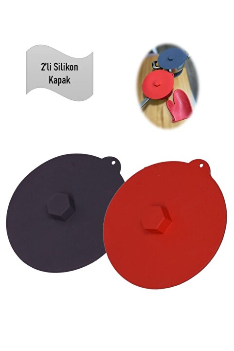 HOLLYHOME 2'li Silikon Vakum Kapak, Tencere, Tava Kapağı Gri/kırmızı Çap:24 Cm