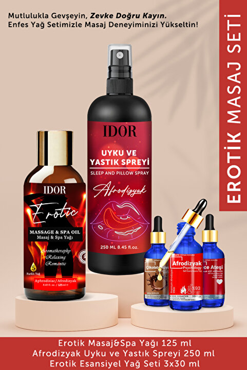 IDOR COSMETICS Afrodizyak Etkili Erotik Set Aromaterapi Masaj Yağı-Uyku ve Yastık Spreyi- Esansiyel Yağ Seti