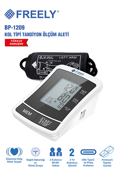 Freely Koldan Türkçe Konuşan Tansiyon Aleti Yeni Model Bp-1209