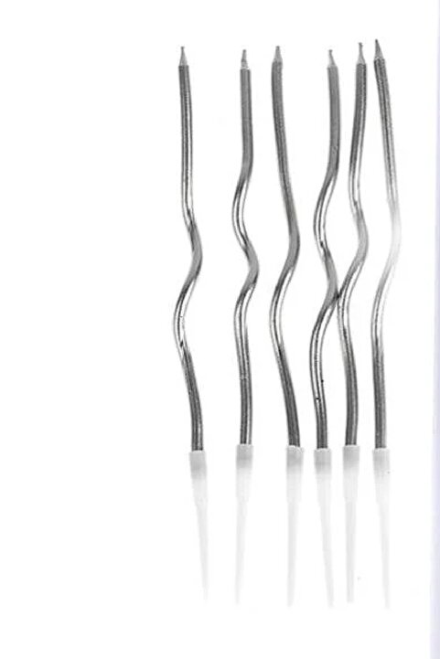 Bkmc 6 LI KIVRIMLI GÜMÜŞ MUM 16CM Pasta Mumu Spiral Kıvrık Mum
