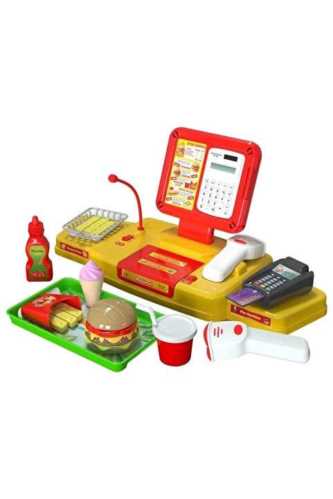 BYCEGU Hesap Makineli Pos Cihazlı Sesli Tepsili Hamburger Dükkanı Yazar Kasa Oyuncak Seti