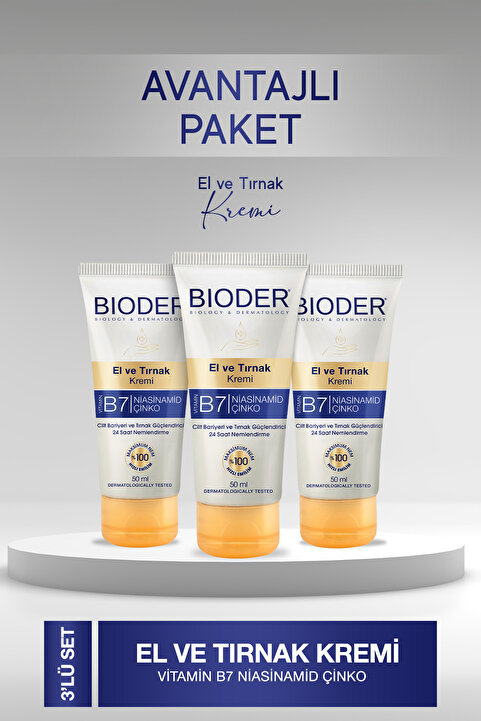 Bioder El ve Tırnak Kremi Cilt Bariyeri ve Tırnak Güçlendirici 50 Ml - Vitamin B7 Niasinamid Çinko 3 lü