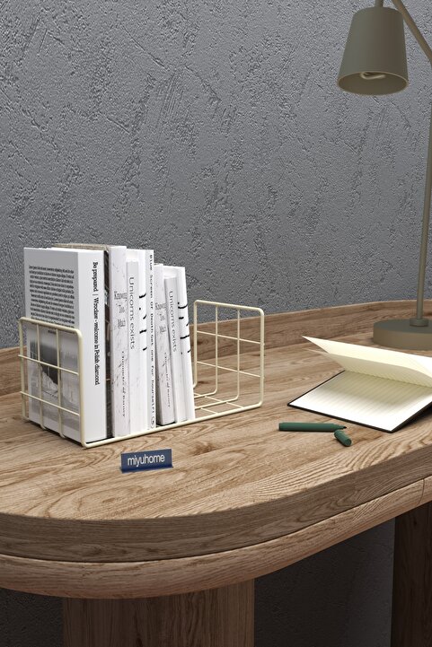 moniev Masa Üstü Kitaplık Metal Kitaplık Çalışma Masası Düzenleyici Ofis Organizer Kitap Düzenleyici Bej