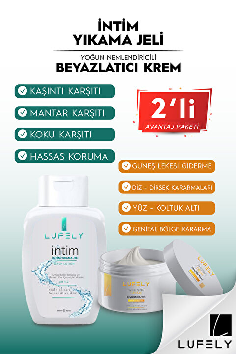 LUFELY Genital Bölge Koku Akıntı Giderici Intim Jel 300ml + Genital Beyazlatıcı Krem 100 Ml