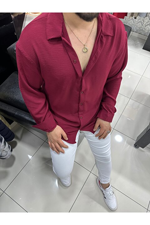 oneoff Erkek Yazlık Bordo Dokulu Aerobin Oversize Gömlek