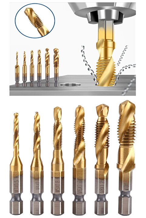 Depolife Klavuz Seti 1/4 Bıts Kendinden Matkap Uçlu M3 M4 M5 M6 M8 M10 titanyum Ahşap metal  matkap uçlu