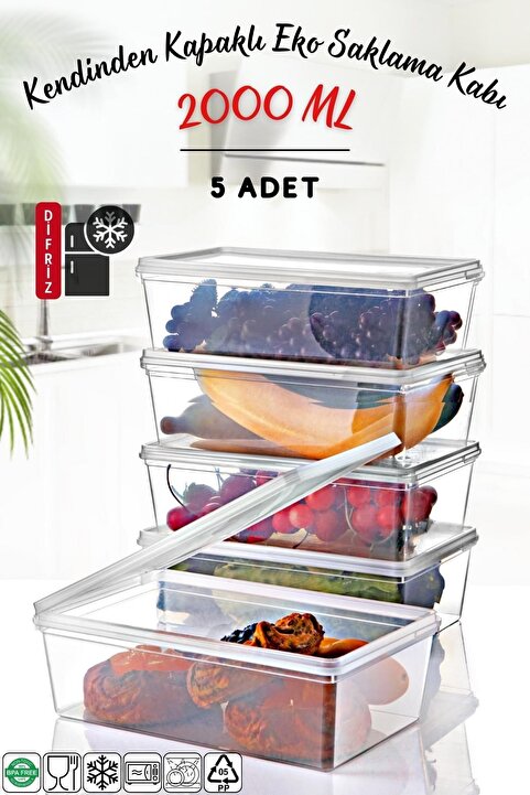 Nandy Home 5 Adet Kendinden Kapaklı Derin Dondurucuya Uygun Saklama Kabı 2 Lt