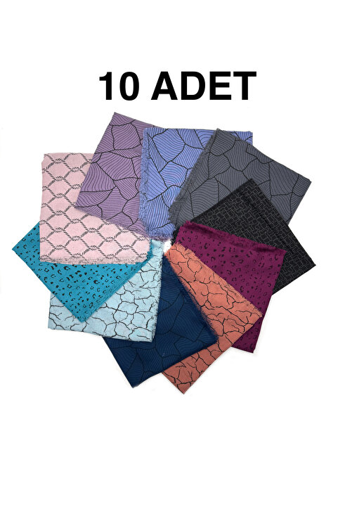 nazipek 10'lu Paket Karışık Desen Desen Pigment Baskı Yazma Yumuşak Dokulu Eşarp 100x100 Toptan Hediyelik