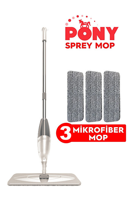 Pony Sprey Mop 3 Adet Mikrofiber Mop Paspas Temizlik Seti Krem