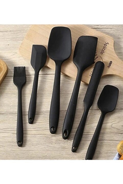 Miomi Isıya Dayanıklı Yanmaz Yapışmaz Silikon Spatula Seti 6 Parça Siyah