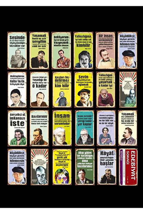 Hayat Poster Edebiyat Sokağı Şairler Ve Yazarlar Retro Ahşap Poster Seti 24 Lü