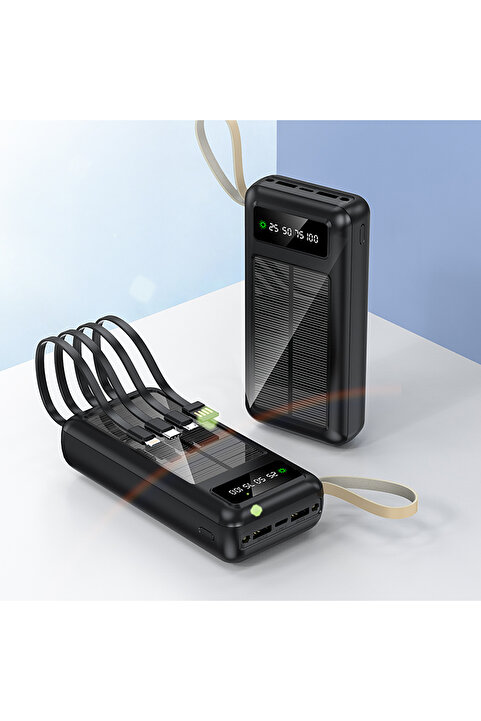 ROBEVE 30000 Mah Powerbank Göstergeli Powerbank Solar Fenerli Güneş Enerjili 30000 Powerbank