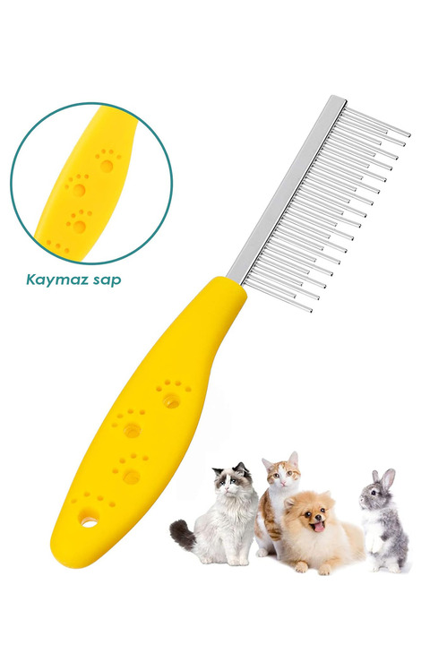 NOYİSKA Tek Taraflı Metal Dişli Kedi Köpek Tüy Kıtık Topak Açma Tarağı Ergonomik Evcil Hayvan Bakım Fırçası