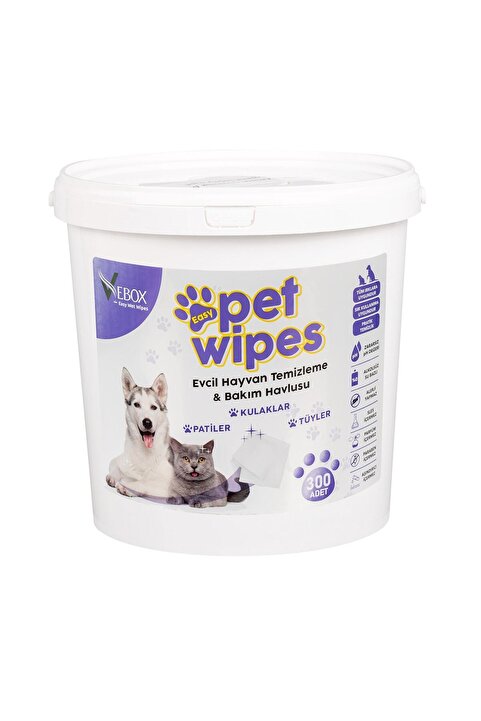 VEBOX Easy Pet Wipes Islak Kova Havlu Mendil 300 Adet Evcil Hayvan Temizlik Havlusu