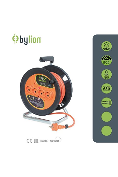 Bylion Bylıon Seyyar Makaralı Uzatma Kablosu 3*2.5mm² 20 Mt. - Işıklı