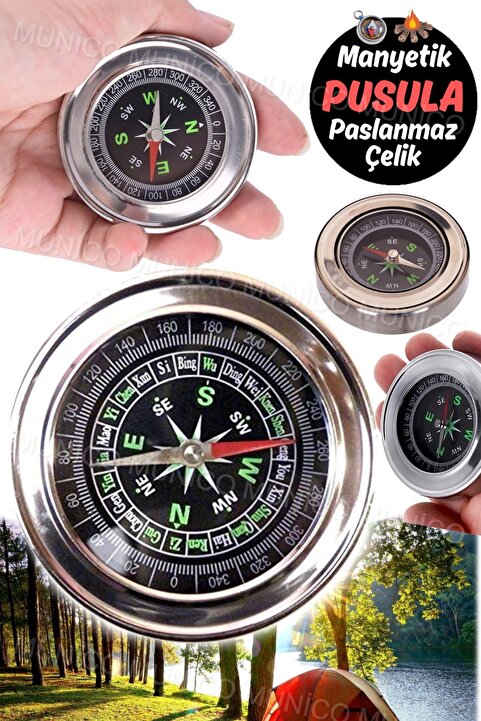 Munico Su Geçirmez Bozulmaz Paslanmaz Çelik İzci Pusulası Büyük Boy Paslanmaz Çelik Yönlü Manyetik Pusula