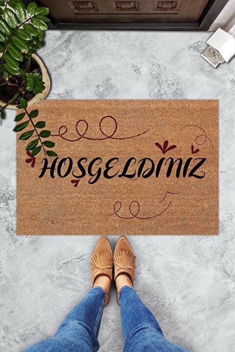 Evsebu Hoş Geldiniz Neşeli Font Dekoratif Kapı Önü Paspası