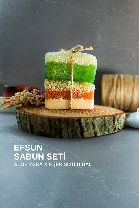 Efsun Doğal Kabak Lifli El Yapımı 2'li Eşek Sütü Ballı Aloe Vera Sabunu Premium Set