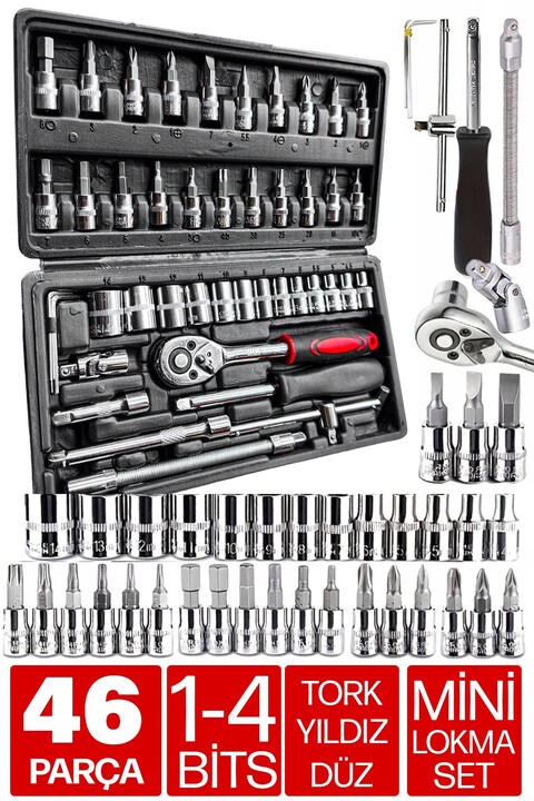 PROXTECH Yüksek Kalite 46 Parça Mini Lokma Takımı Otomatik Cırcırlı 1/4"   Kombinasyon Alet Seti