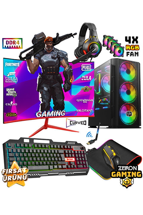 Zeiron Ncx20 i5 12400F 32GB 512GB M.2 SSD RTX3050 24" 165Hz Curved Oyuncu Masaüstü Bilgisayar